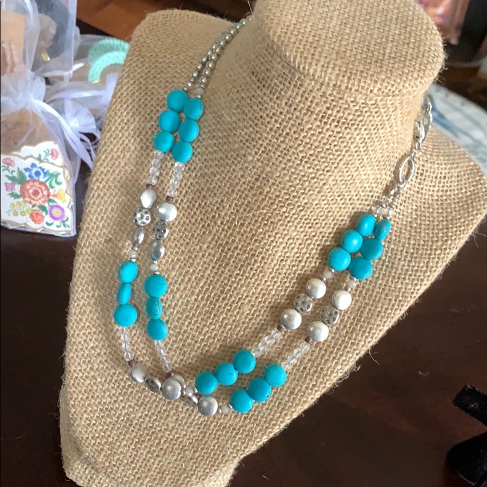 Turquoise and silver plunder necklace